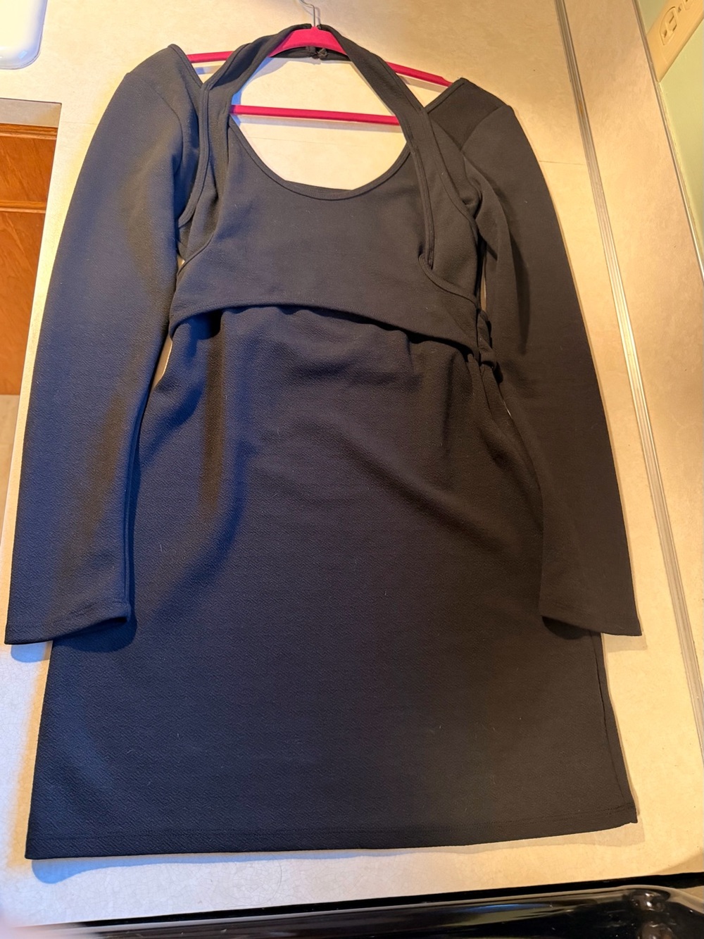 Anthropologie Black Cutout Halter Long Sleeve Mini Dress Size M/8